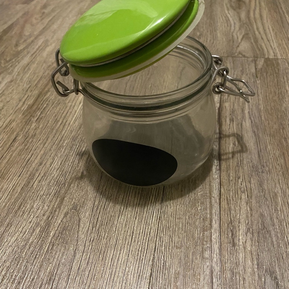 Green Glass Storage Jar with Chalkboard Label